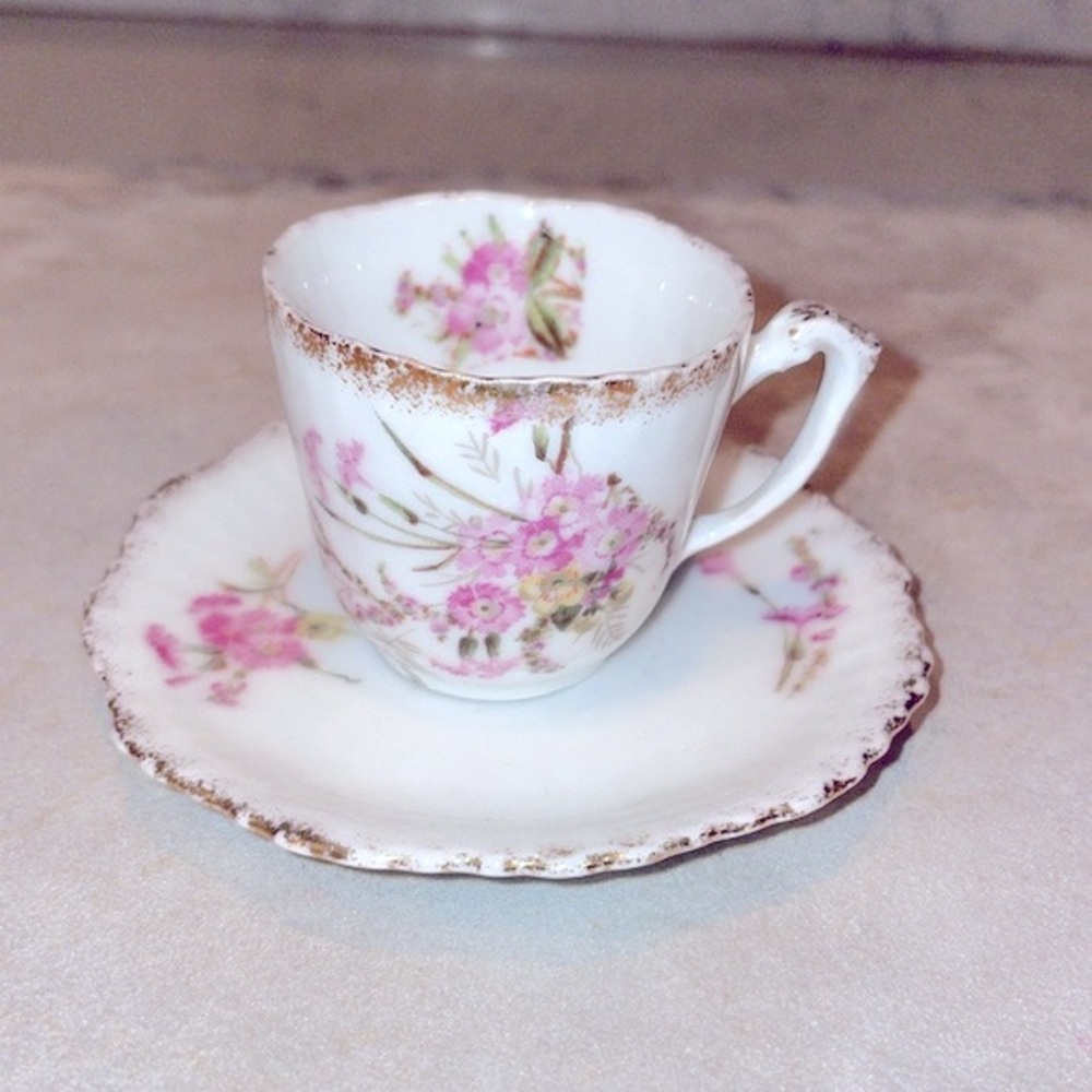 Vintage KPM Berlin Porcelain Demitasse Espresso Cup & Saucer Floral Pattern